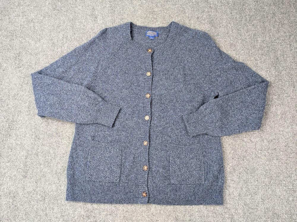 Pendleton Sweater Juniors L Blue Button Front Cardigan Knit Pockets Lambs Wool